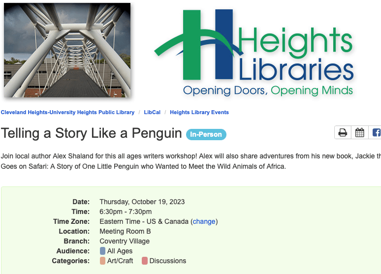 Heights Library announcement about October 19 presentation