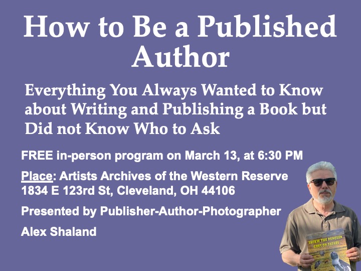 Ad of Alex Shaland's lecture How to be a published author